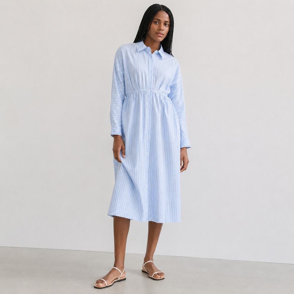 Stateside Iberus Dress Womens S Poplin Shirt Clear Sky Stripe Midi Long Sleeve